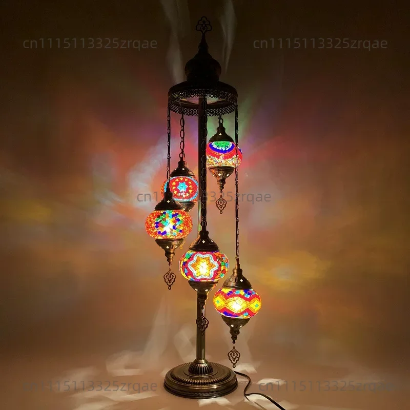 Retro Floor Lamp, Bedroom, Living Room, Bar, Ethnic Handicraft, Romantic, Color, 5 Head Floor Lamp