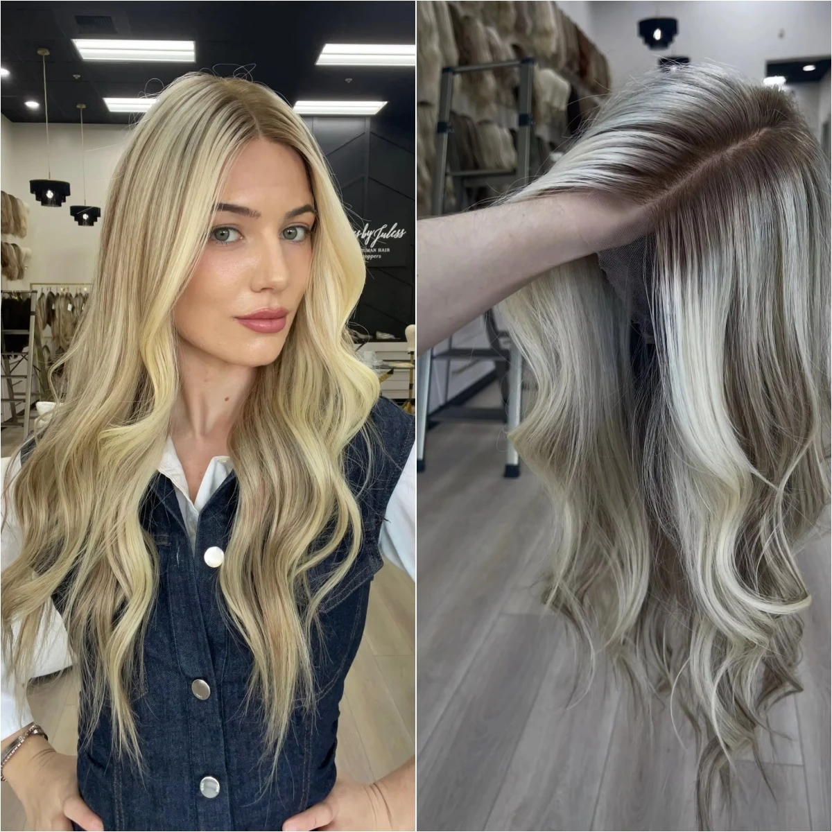 

Shadow Roots Длинная длина 28 дюймов Свободная волна Ombre Светло-русый парик из натуральных волос Синтетические бесклеевые парики спереди Готовые к ношению