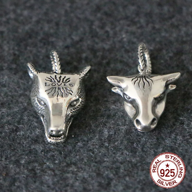 S925 Sterling Silver Pendant Personalized Fashion Retro  Wolf Head Cow Head Punk Hip Hop  Design internet celebrity jewelry