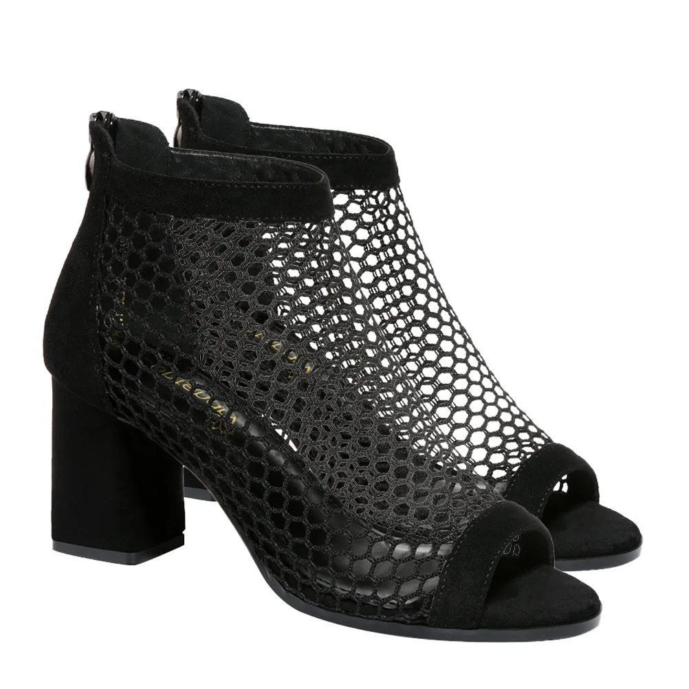 

1 пара полых летних сандалий для женщин, туфли на массивном каблуке с открытым носком, черная удобная повседневная обувь, сандалии для отдыха, рабочие банкетные туфли