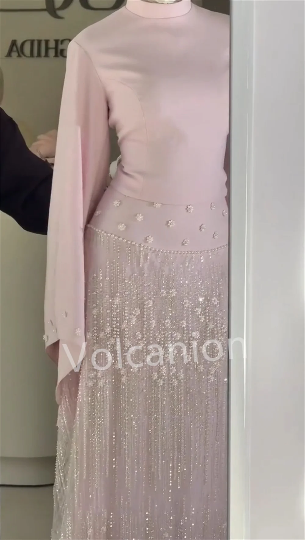 Customized Classic Jersey Pleat Sequined Pattern A-line High Collar Long Bespoke Occasion Prom Dresses Modern image 2