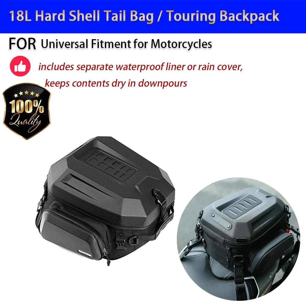 For Motorcycle 18L Hard Shell Tail Bag Waterproof Helmet Backpack Expandable No-Drill Accesorios Moto