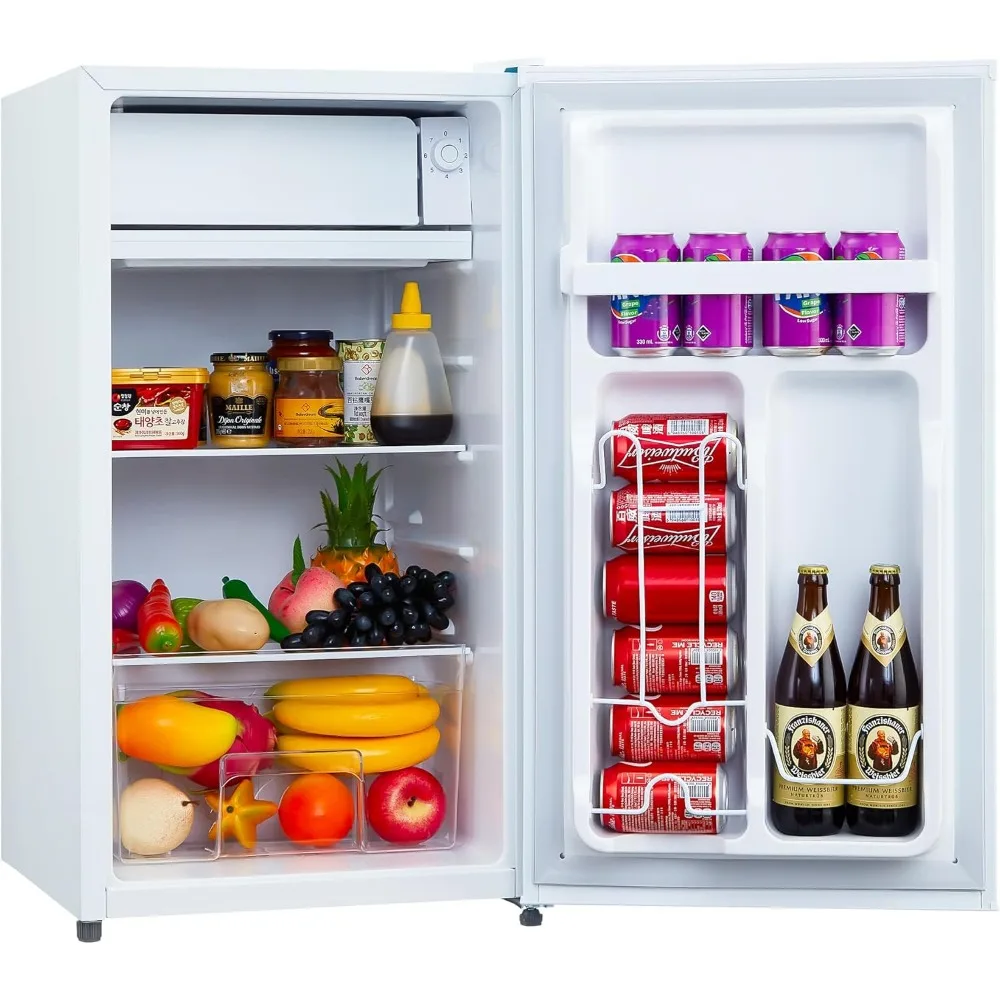 ثلاجة صغيرة مع فريزر -3.2Cu.Ft، ترموستات قابل للتعديل 7 مستويات، درج هش، أرفف زجاجية قابلة للإزالة، باب قابل للعكس، لـ