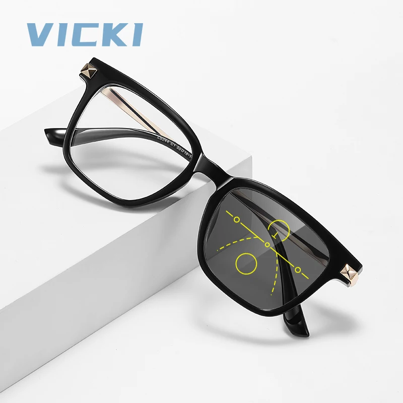 VICKI Male and Female Frames, Fashionable Design, TR90 Anti-glare Lenses, Customizable Prescriptions, Multifocal Glasses LS244