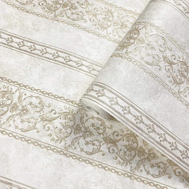 3D Retro European Striped Relief Floral Wallpaper for Bedrooms Living Room Hotel Luxury Backgrounds Non-Woven Wallpaper