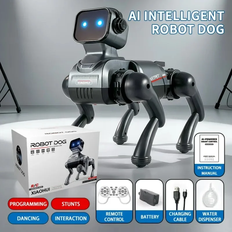AI Intelligent RC Robot Dog Voice Recognition One-Spray Robotic Dog Electronic Pet Toys Remote Control Gifts