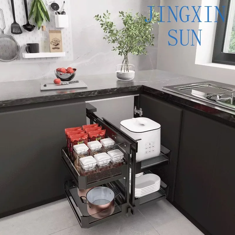 Kitchen Sliding Storage Rack Cabinet Corner Pull Out Type Racks Adjustable Organizer Shelf Movable Rotatable Shelves Kitchenware