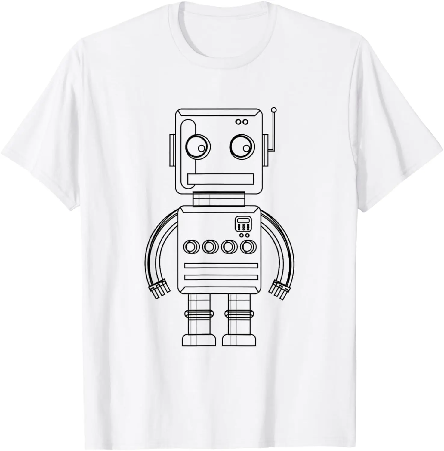 Retro Robot Outline Graphic Tee Men Casual Short Sleeve Cotton Crew Neck T-Shirt