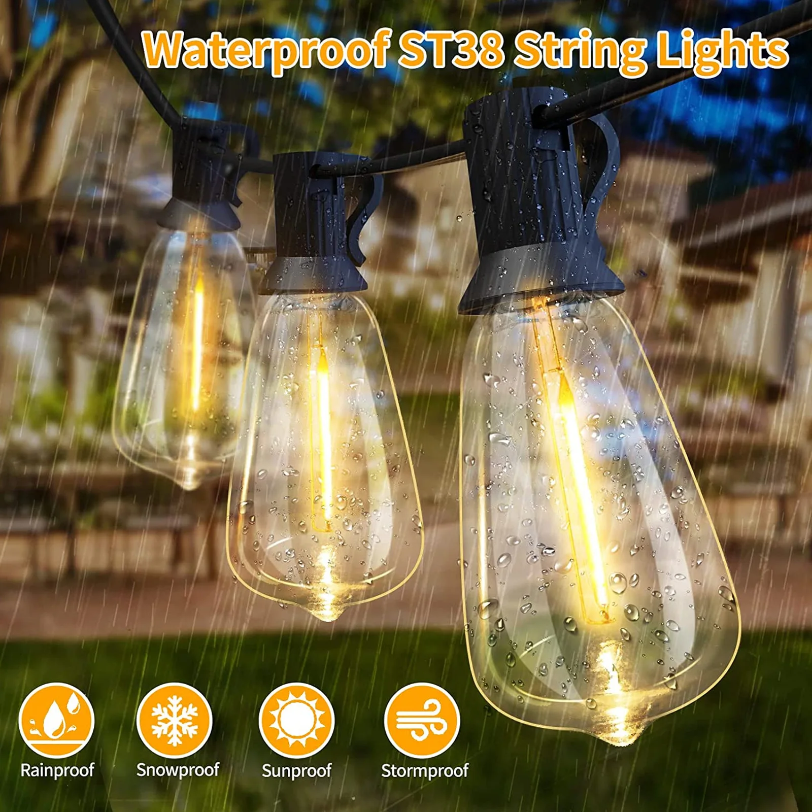 ST38 String Lights Outdoor Garland Connectable Shatterproof Waterproof Plastic LED Bulb Dimmable Patio Garden Decor Fairy Lighst