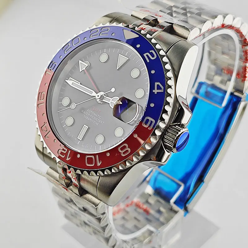 40mm GMT Watch Case Fit NH34 Movement Ceramic Bezel Sapphire Glass Stainless Steel NH34 Case Men's automatic watch accessories