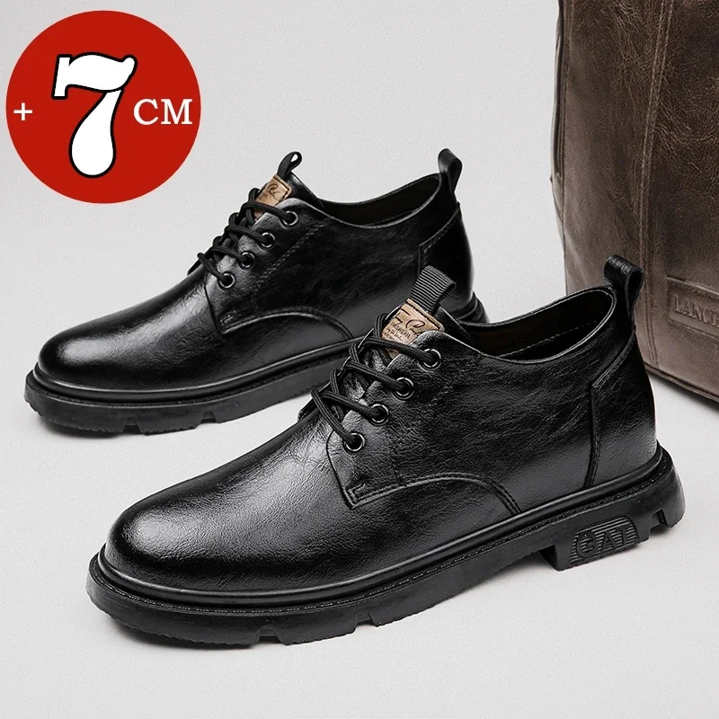 

Men Business Cow Leather Shoes Men's Casual Breathable Work Boots Height Increase 7CM Shoes Comfortable Inside Elevator Shoes