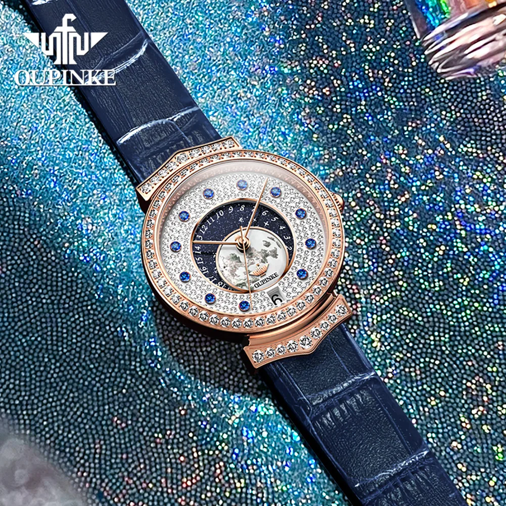 OUPINKE 3218 Luxury Womens Watches Swiss Quartz Movement Wristwatch Waterproof Diamond Dial Bracelet Set Watches Gifts Reloj
