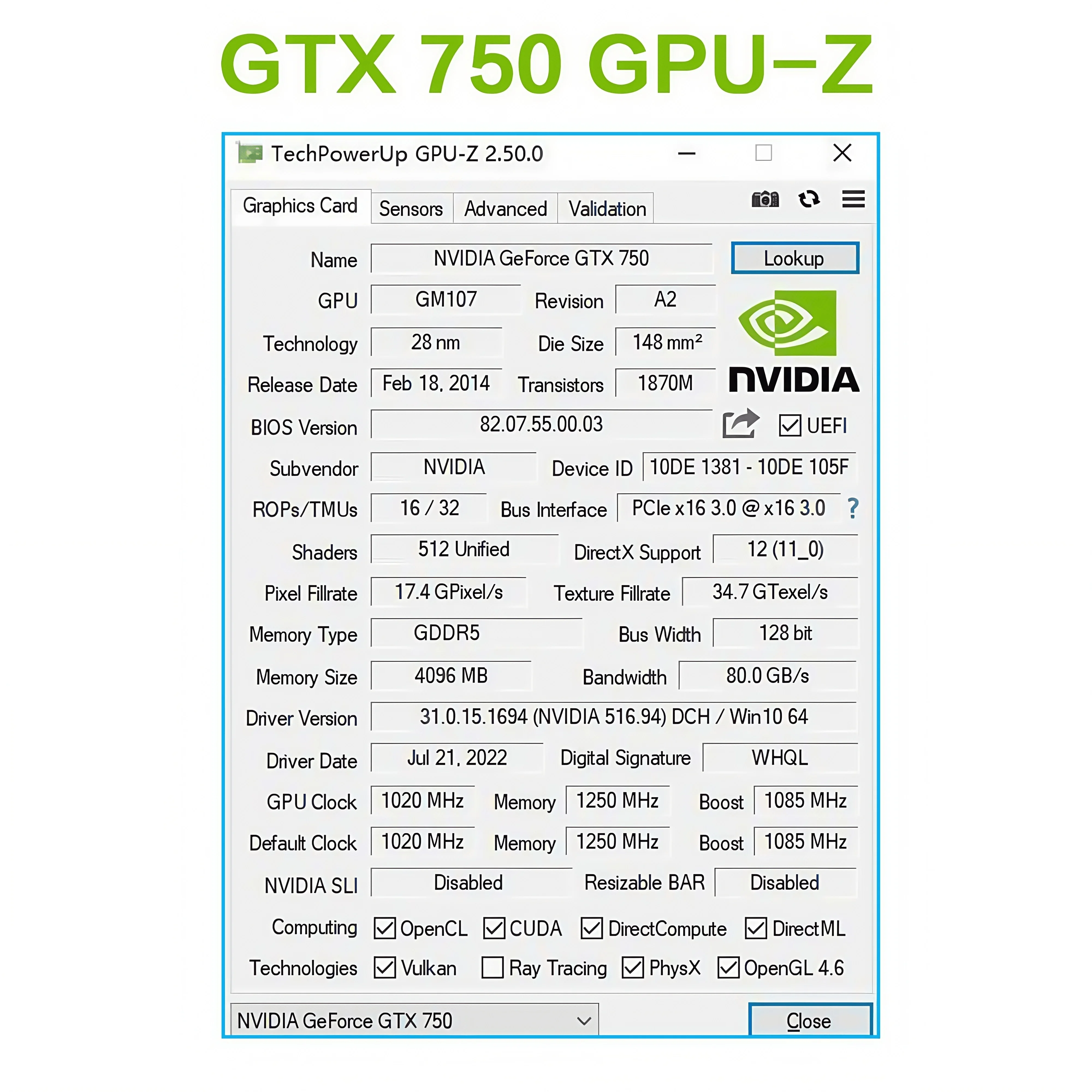 بطاقة رسومات MLLSE NVIDIA GeForce GTX 750 سعة 4 جيجابايت GDDR5 HDMI DVI VGA