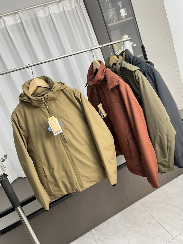 

Outdoor Lightweight Thiened Windproof Men's Cotton Jaet Hooded Casual Faion Urban Sle Stand Fit Long Sve Zipper