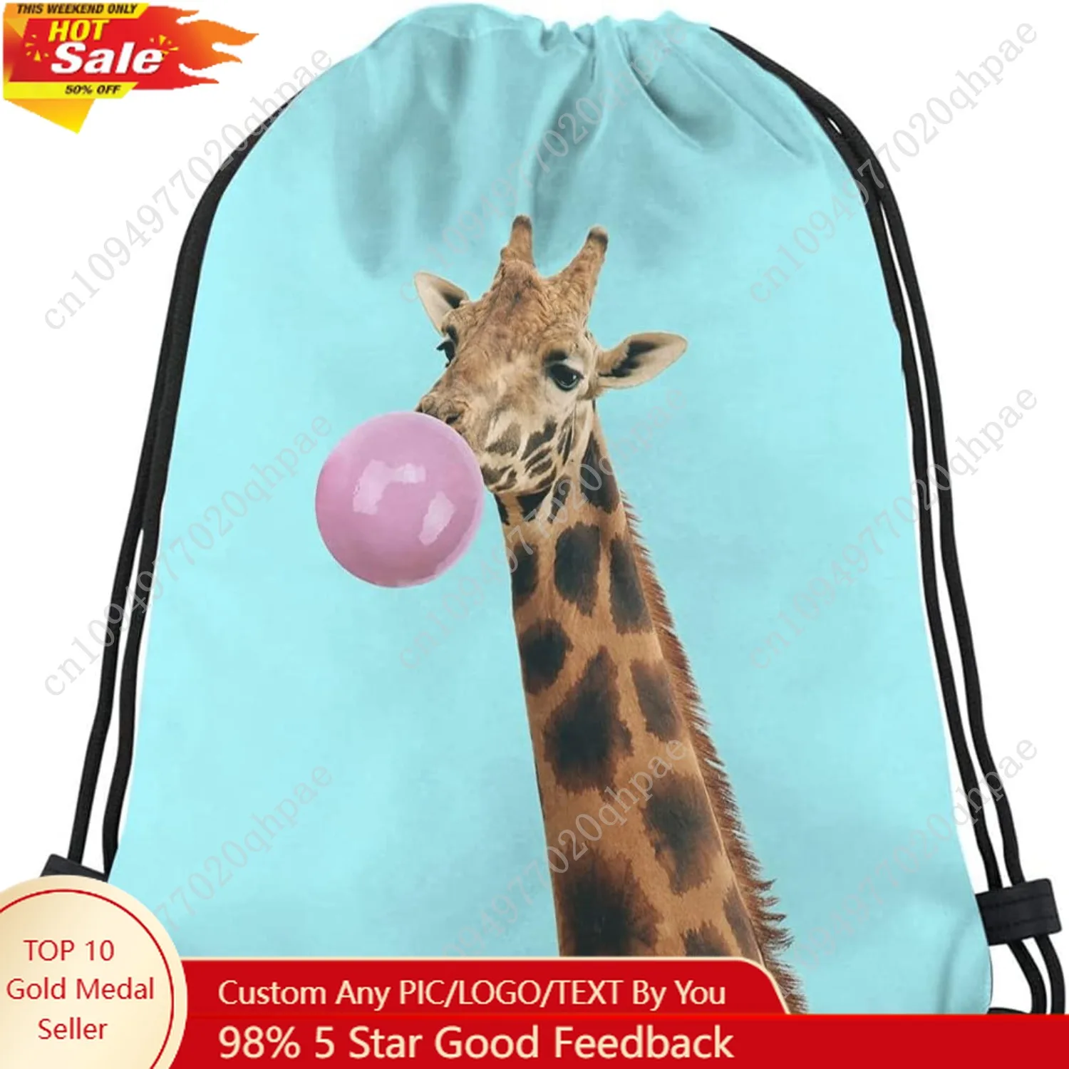 

Adorable Animal Giraffe Drawstring Bags Backpack Bag Blowing Bubbles Gum Funny African Cool Blue Wild Cute Sport Gym Sack Drawst