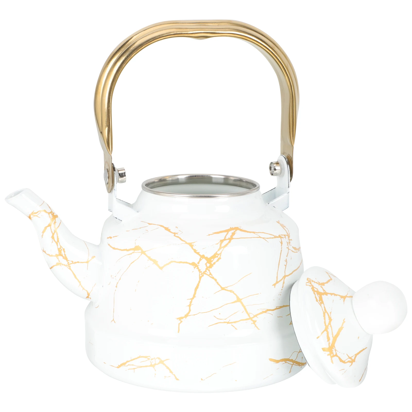 

Marbled Pear-shaped Enamel Teakettle Large Caliber Spout Smooth Surface Material Retro Style Kitchen Bar Use