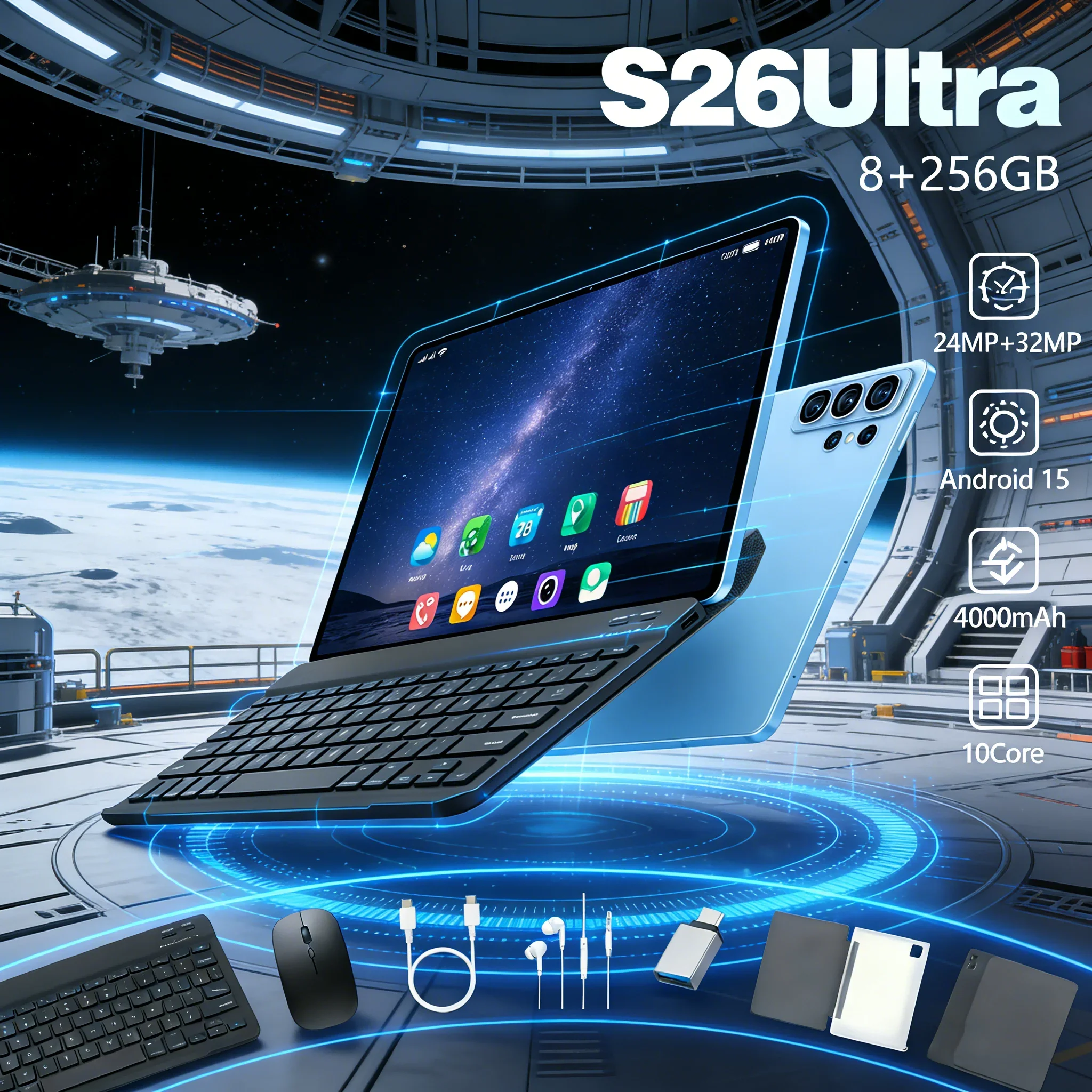 Global Version S26 Ultra Android 15 Tablet 8+256GB Dual Camera WiFi Bluetooth Portable Smart Pad