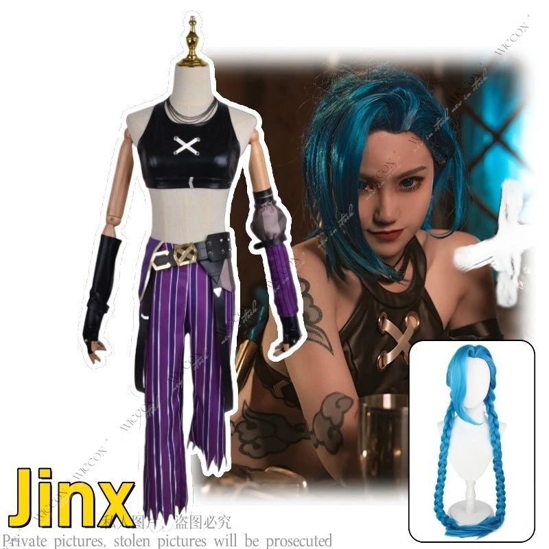 

Anime Game LOL Jinx Cosplay Loose Cannon Cosplay Outfit Wig Sexy Women Carnival Costume Shooter Loli Halloween Party Woman