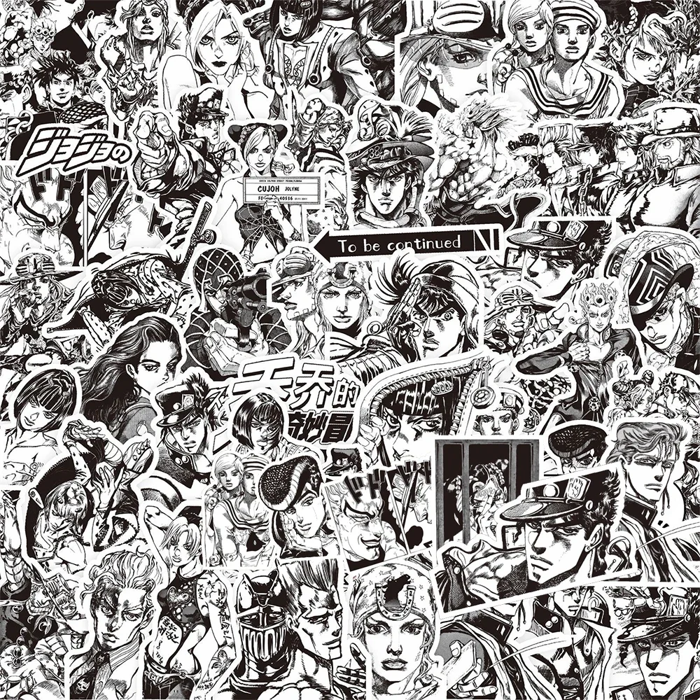 77 Uds. Pegatinas de Kujo Jotaro en blanco y negro, pegatina de JoJo Bizarre Adventure Higashikata Josuke Bruno Buccellati, calcomanías de dibujos animados