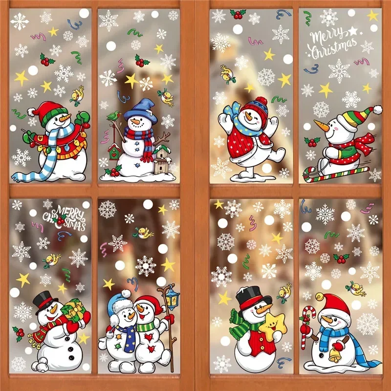 2025 عيد الميلاد زجاج مزخرف ملصقات نافذة ثلج ندفة الثلج كهرباء الجدار ملصق سنة جديدة سعيدة عيد الميلاد ديكور الشارات
