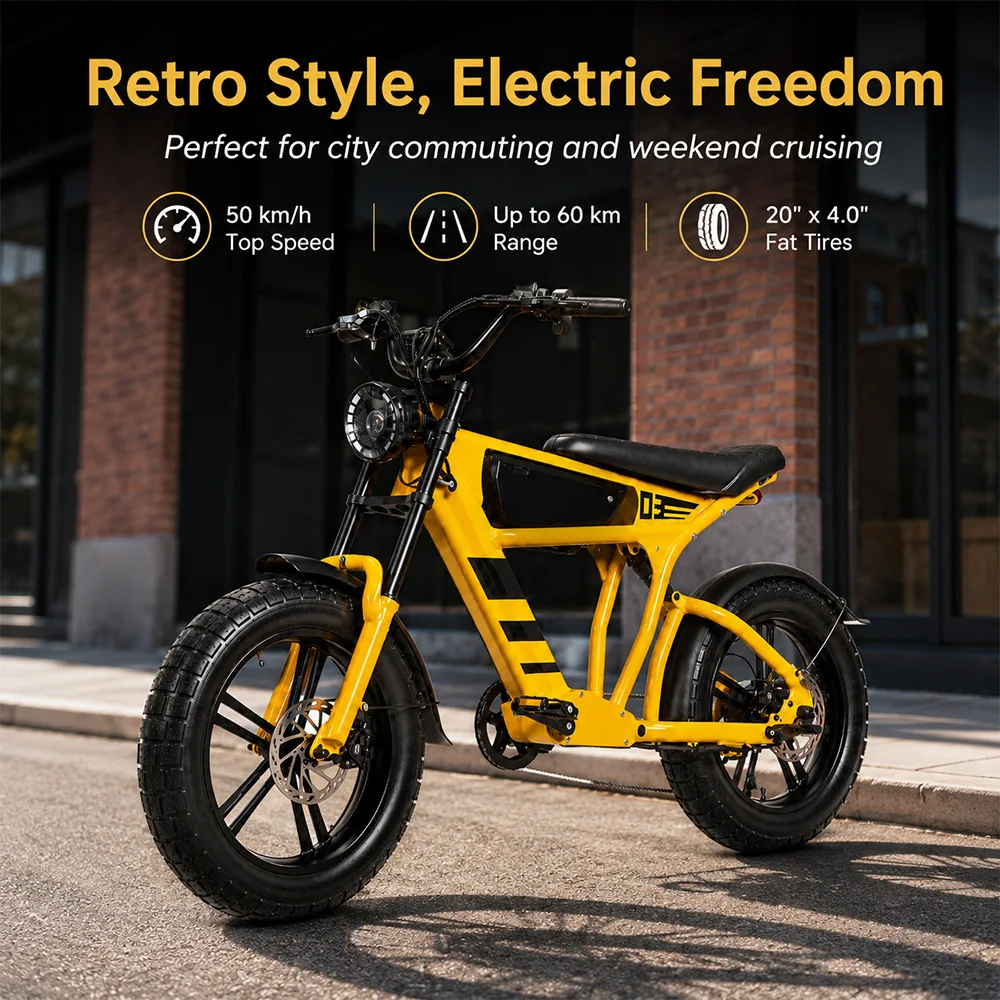 Mangosteen FT-03 Electric Bike for Adults, 1000W Rear Brushless Motor, 48V 20Ah Removable Lithium Battery, Up to 31 MPH, 20 X 4.0 Fat Tires, Hydraulic Brakes, Full Suspension, LCD Display, Moped-Style Commuter E-Bike