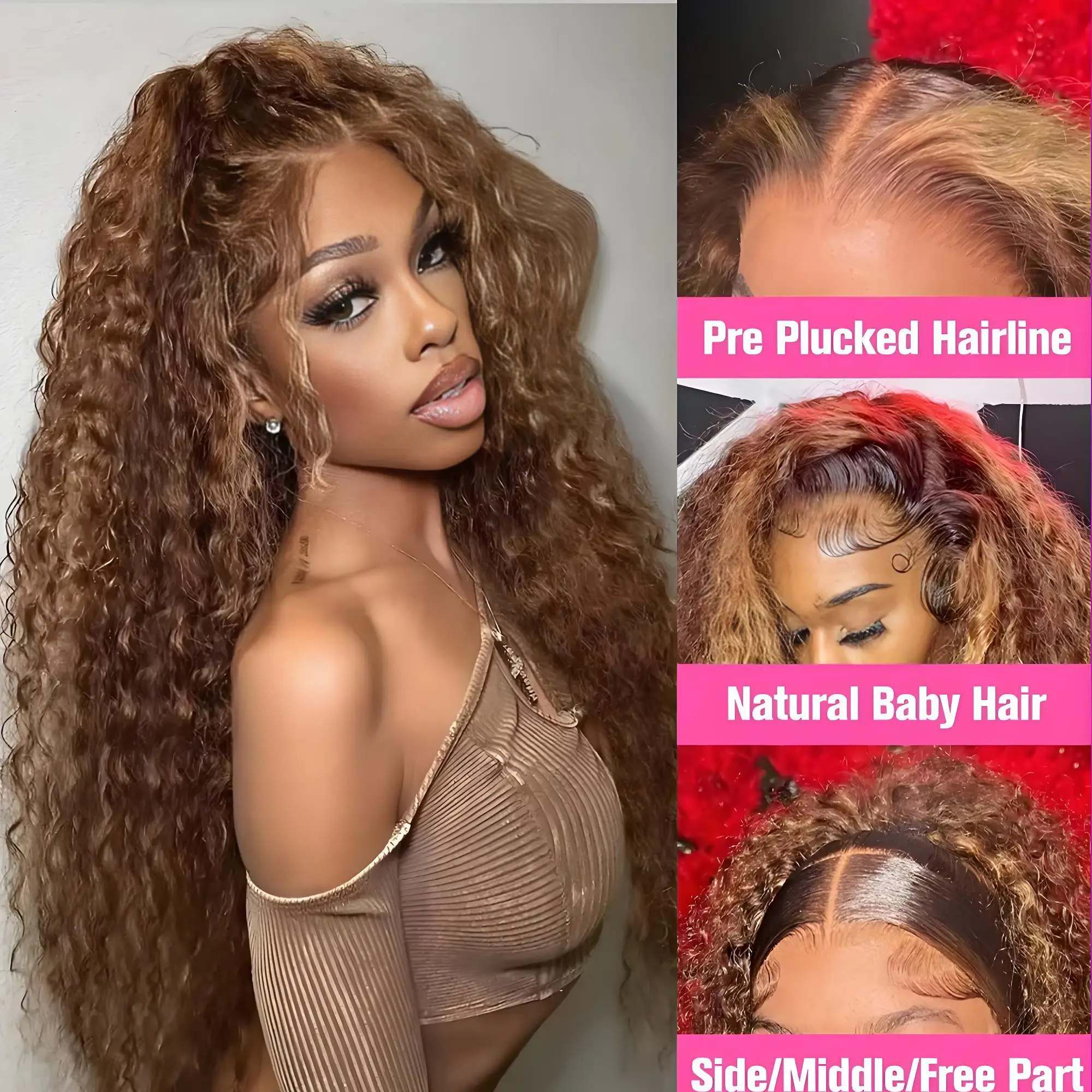 

34 36 Inch Highlight 250%13x4 13x6 Water Frontal Human Hair Wig Kinky Curly Hd Glueless Wigs Ombre 4/27 Deep 4x4 Lace Closure