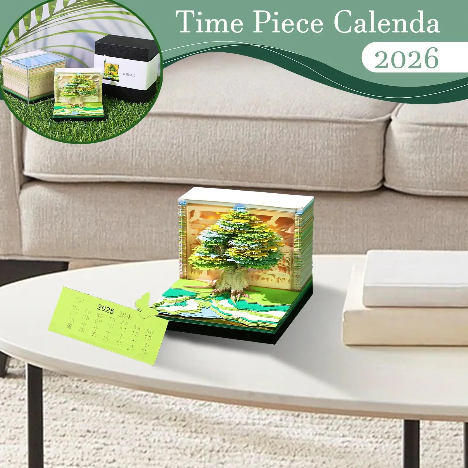 Timepiece Calendar 2026 3D Tear Away Calendar Tree House River Design Tear Away Notepad For Home Workout School Commute Holiday