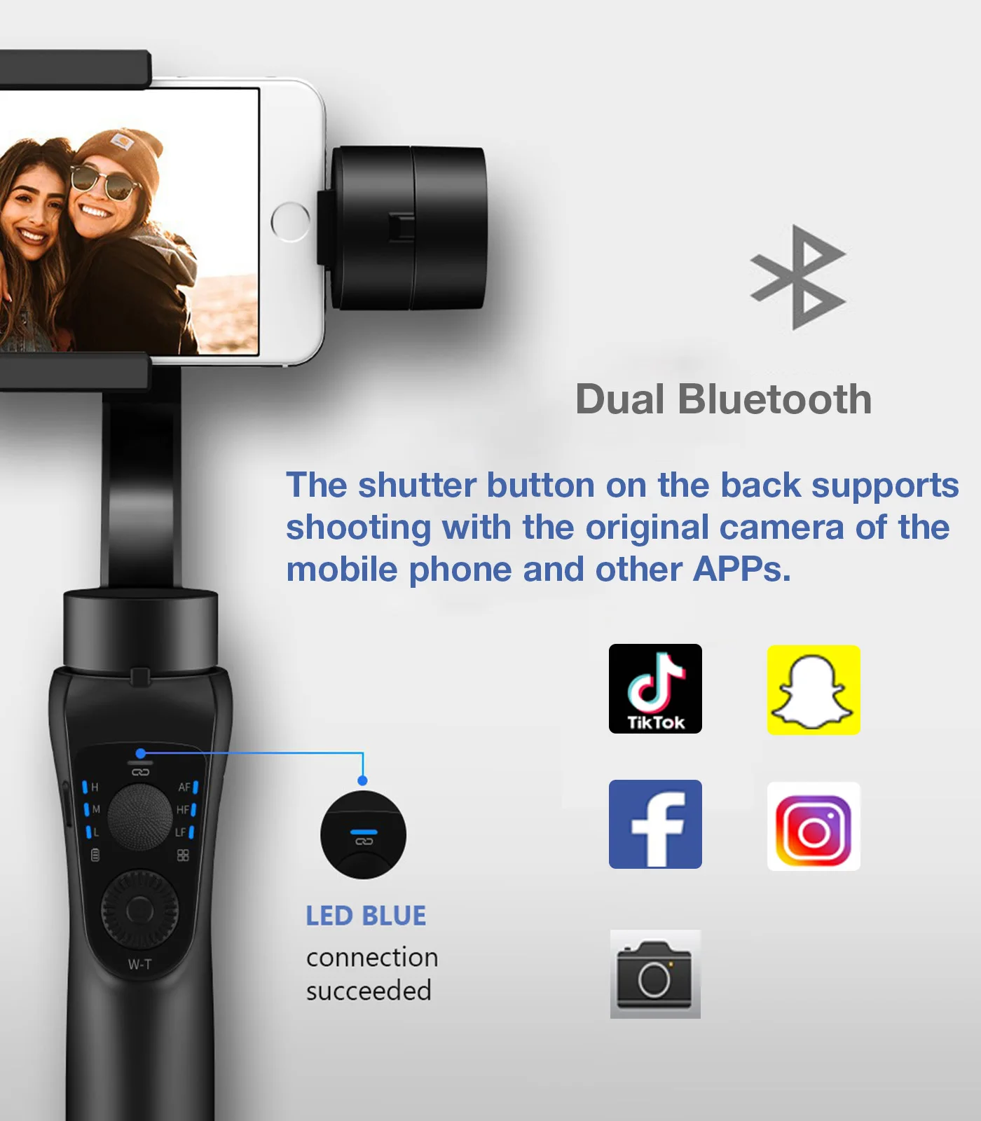 NULIER Mobile Phone Gimbal Smart Three-axis Anti-Shake Stabilizer Handheld Stand Face Tracking for Live Vlog Shooting