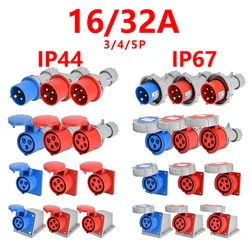 16/32A Industrial Plug and Socket 3P/4P/5Pin Electrical Connector IP67 Wall Mounted Socket Male&Female Plug