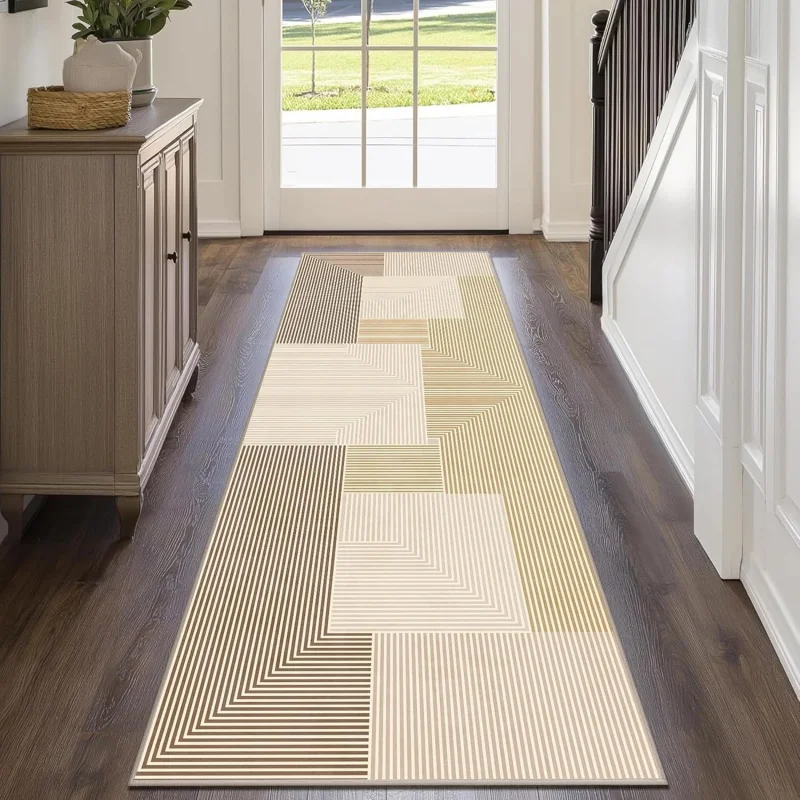 VIKAMA Moderner geometrisch gestreifter Läufer, maschinenwaschbar und rutschfest, Küchenmatte, Flur, Wohnzimmer, Teppich, Heimdekoration