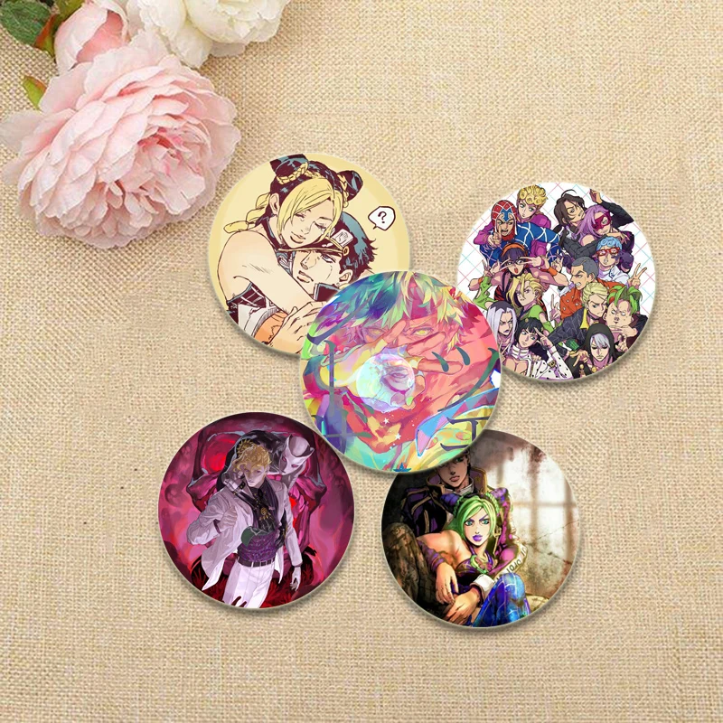 Jojos Bizarre Adventure Pins Round Cartoon Brooches for Backpack Cothes Accessories Anime Collection Badge Hat Decoration Gifts