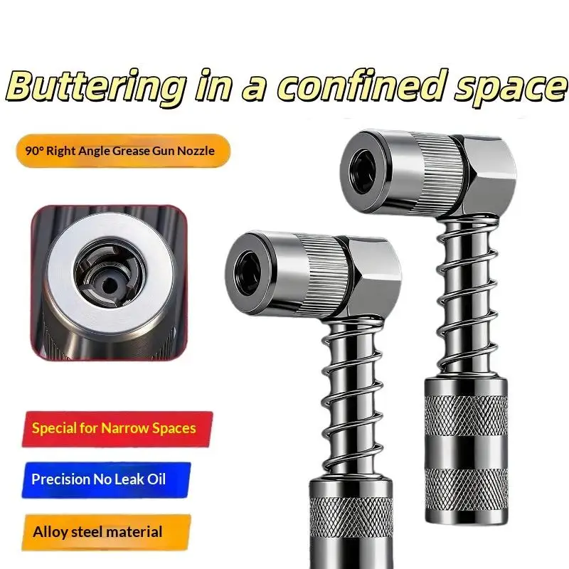90 Degree Leak Proof Grease Gun Nozzle Alloy Steel for Narrow Space Construction Machinery Lubrication