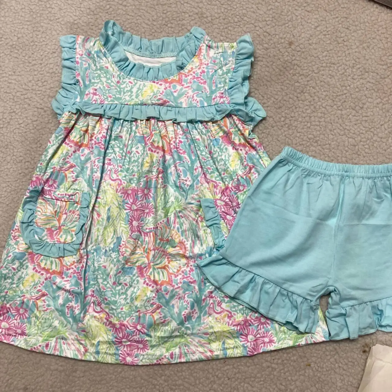 

Baby Girls Summer Flowers Sleeveless Tops Ruffle Shorts Kids Toddler Boutique Outfits Clothes Sets