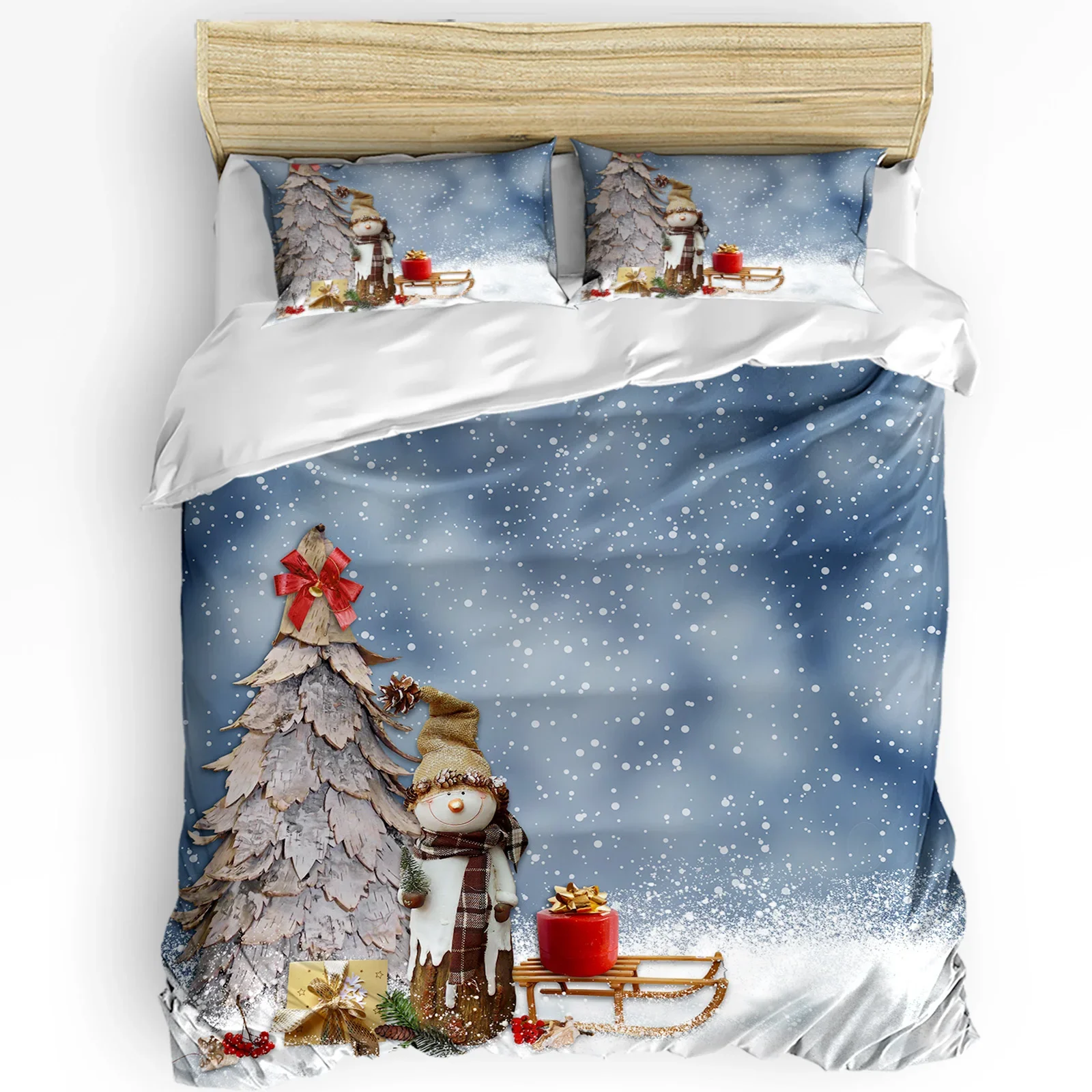 Winter Themed Snowman Christmas Tree Duvet Cover Bed Bedding Set Home Quilt Cover Pillowcases Bedroom Bedding Set No Sheet