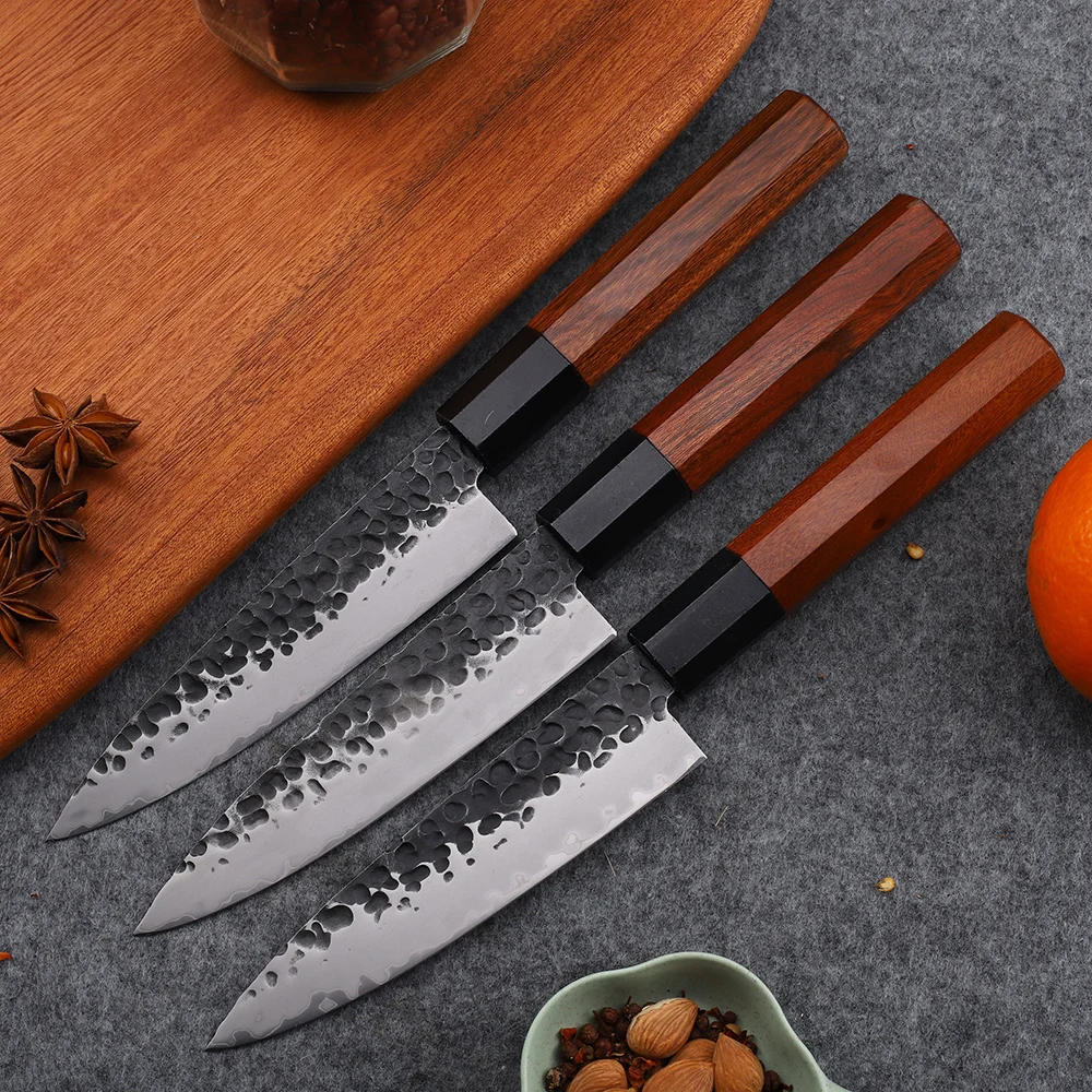 New 5.5 Inch 8Cr17MoV Steel Core Triple Steel Blade Kitchen Multi-Purpose Chef Professional Cooking EDC Tool Fruit Knife