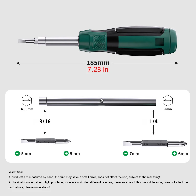 6-in-1 Outer Hexagon Socket Screwdriver Double Head Slotted Cross Nut Key Phillips Flat Driver Chrome Vanadium Steel Hand Tools