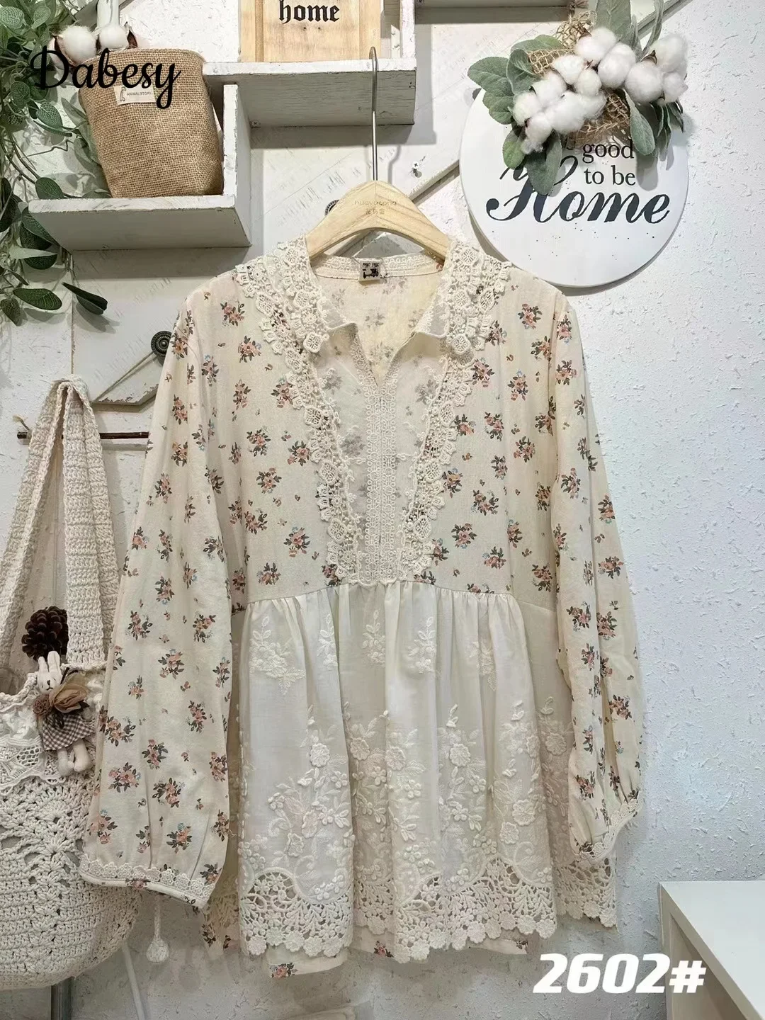 Japanese Mori Girl Cotton Linen Green Flower Shirt Women Japanese Vintage Autumn Lace Turn-down Collar Long Sleeve Blusas Mujer