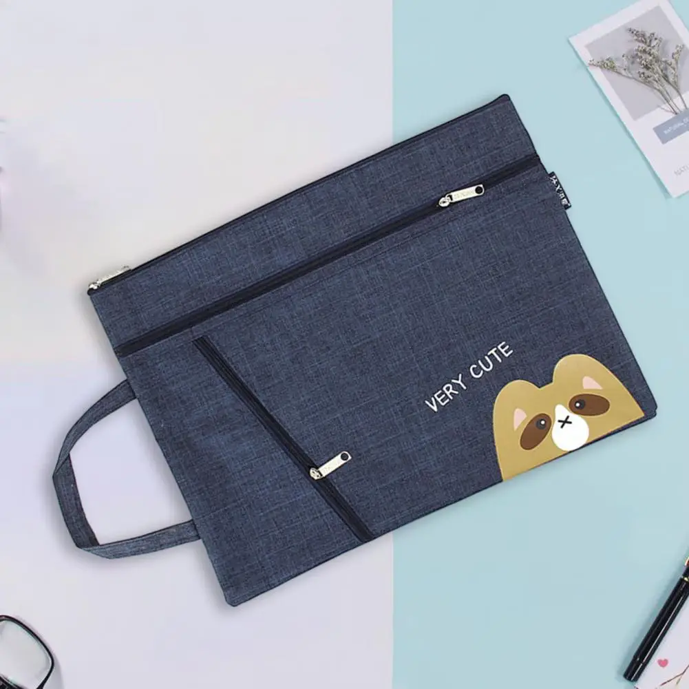 Smooth Zipper File Holder Stylish A4 Canvas File Bags Spacious Portable Multi-layered for Students Professionals File Holder