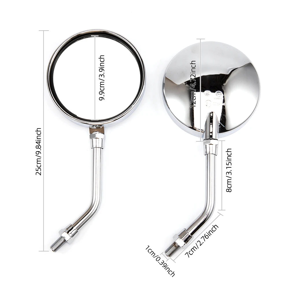 

Chrome Motorcycle Rearview Side Mirrors 10mm Screw Universal Motorbike Bar End Mirror Handlebar Round Convex Mirrors Accessories
