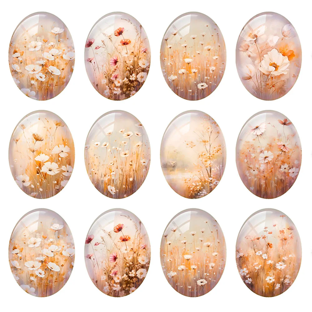 

Random Mixed Round/Oval/Square Flower Plants Photo Glass Cabochon Flatback Demo Cameo For Diy Jewelry Making Handmade Flat Back
