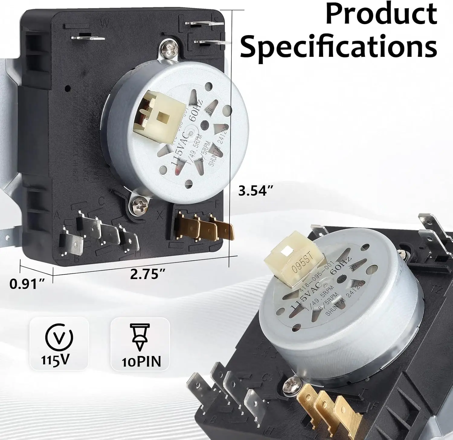 Picture 3: W10185992 Dryer Timer Compatible with Whirlpool, Maytag WGD5300VW1, WED5000DW2, MEDC465HW0, WPW10185992 Dryer Timer Replacement