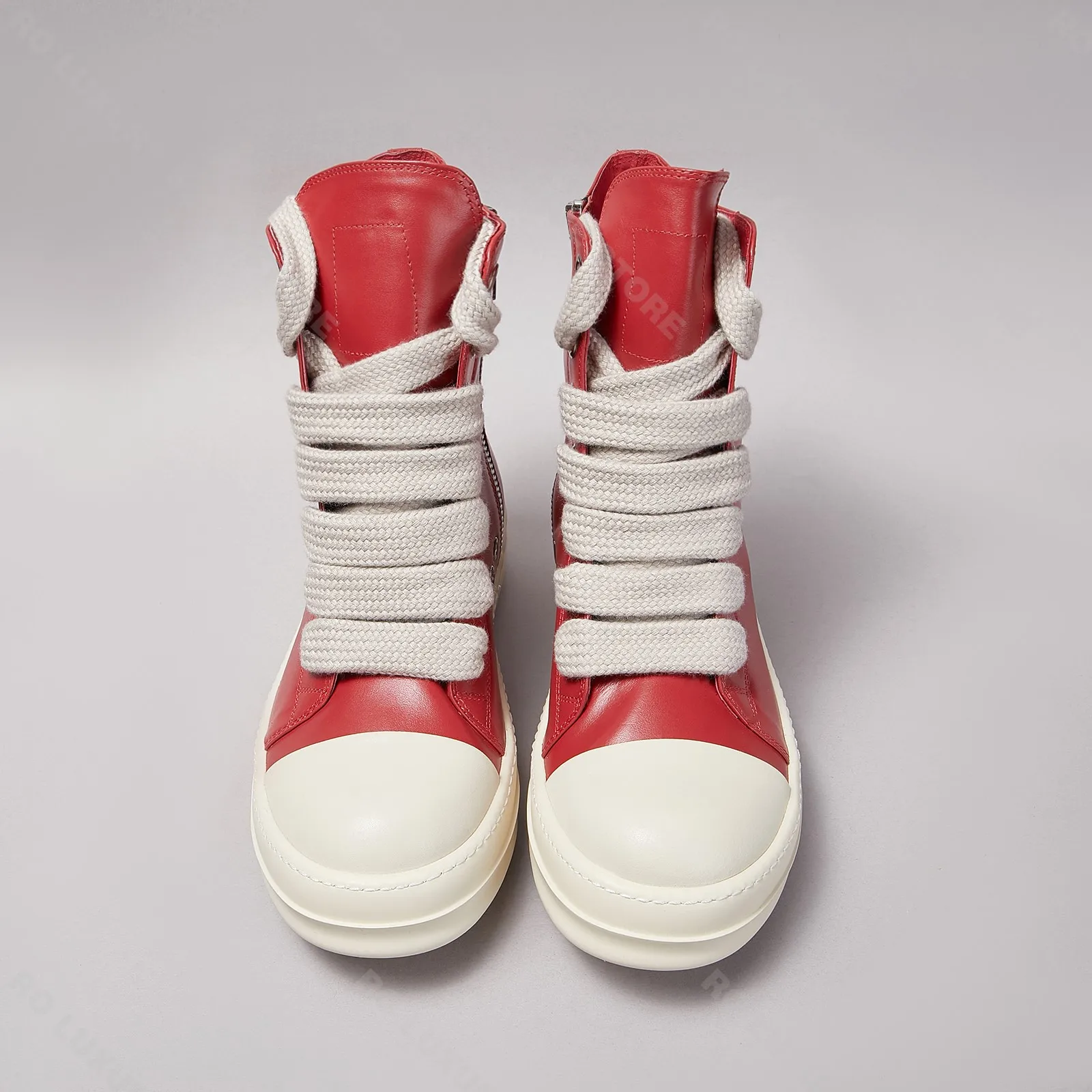 Brand Luxury Men Shoe High Top Women Sneaker Red Cow Leather Jumbo Lace Classic Quality Platform Trainer Breathable Street Flats