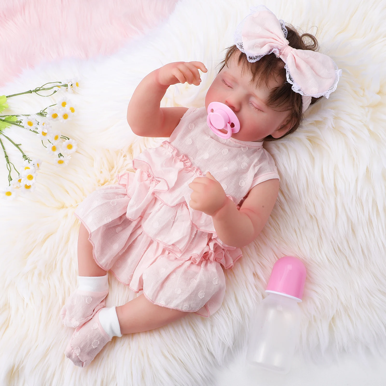 

1pc 19-Inch Realistic Baby Girl Soft Hair Weighted Body Vinyl Lifelike Infant For Kids Playtime Reborn Toddler Gift Simulation