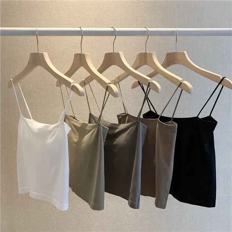 

Women Tops Spaghetti Strap Camisole Seamless Tank Top Solid Soft Crop Tops Fitness Underwear Cami Padded Bralette Sexy Lingerie