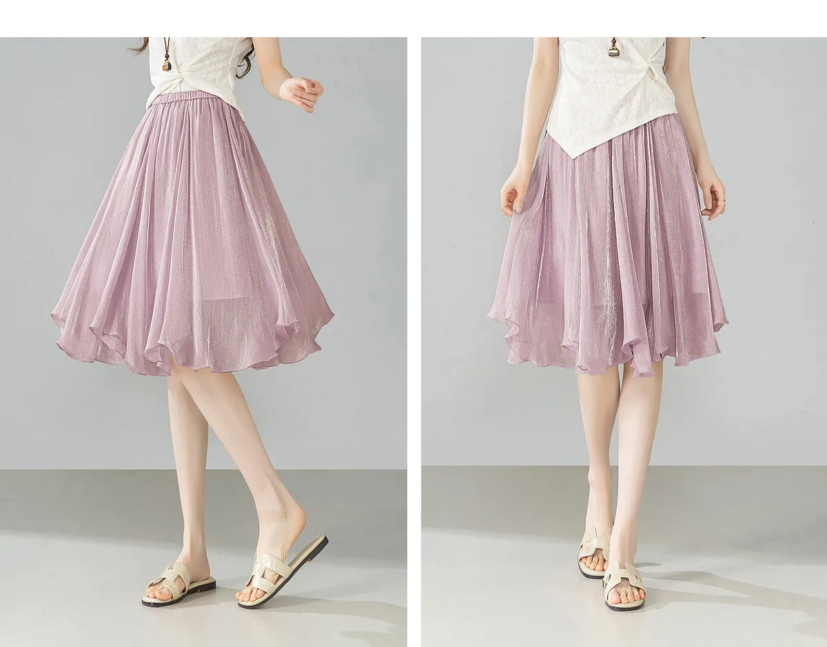 SENTUBILA Weißer Chiffon-Schimmerrock für Damen, Sommer 2026, Eleganter, Elastischer Bund, Unregelmäßiger, Lässiger Schirmrock Q62QG7308 – Detail 29