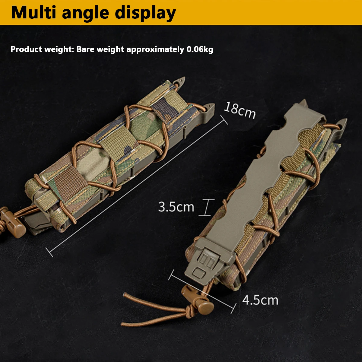 Tactical Open Pistol Magazine Pouch MP5 MP7 Mag Pouch 9mm .45 Long Mag Holder Bag MOLLE 500D Nylon Polymer Side Pane view 2