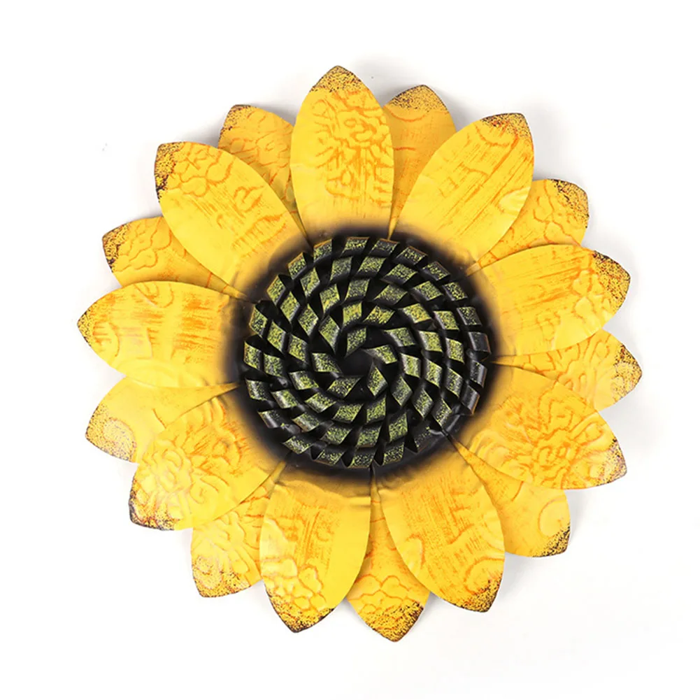 Wrought Iron Sunflower Ornament 34cm Metal Wall Hanging Artificial Flower For Living Room Garden Home Decor