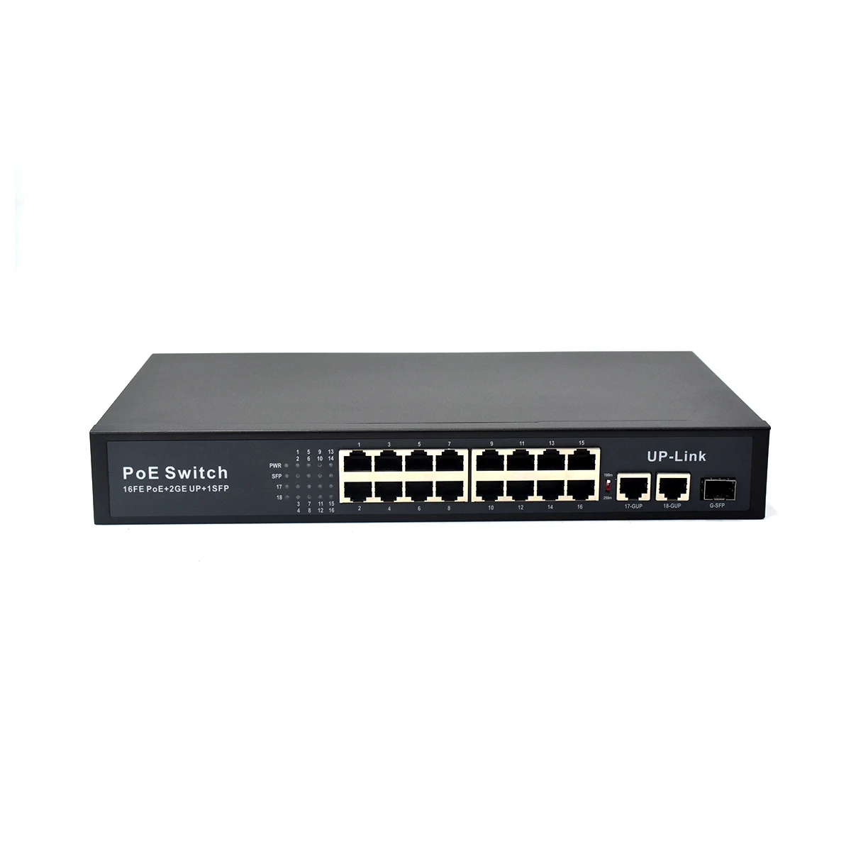 

Switch Poe 100Mbps 16 Ports Poe + Gigabit 2 Uplink RJ45 Port + 1.25G SFP Slot AI + 6KV lightning protection Poe Switch for CCTV