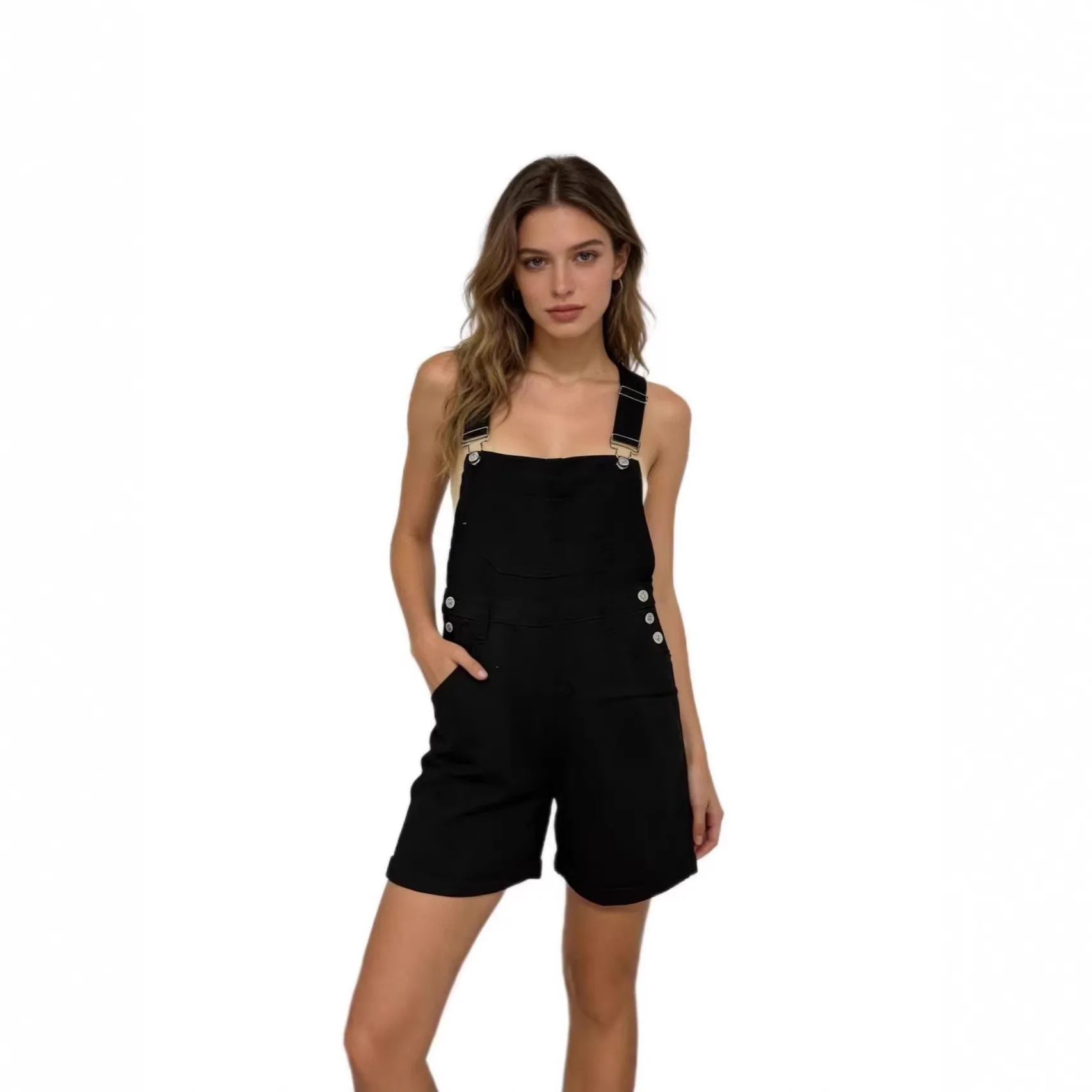 Women Retro Mid Waist Loose Fit Cotton Water Washed Denim Shorts Overall Jumpsuits Rompers Female Clothing Woman Clothes