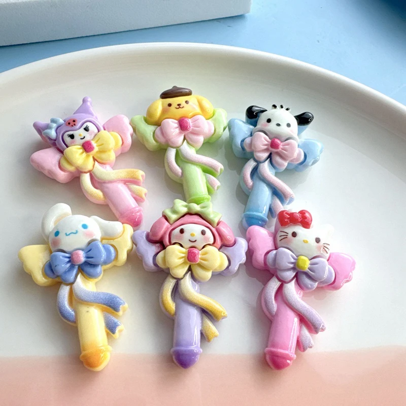 6Pcs New Kawaii large size Cartoon fairy Magic wand animal Kitten Resin Flat Back Scrapbook DIY Bow Decor Accessories Crafts A27